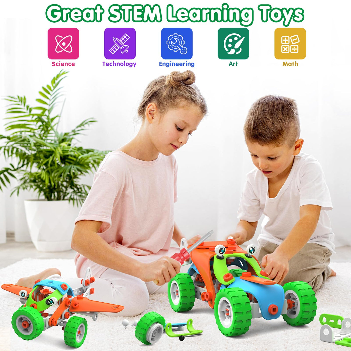 Konstruktionsspielzeug Set mit Werkzeugen,STEM Bauspielzeug für Kinder 4-8 Jahr,Bausteine Bauset für Jungen,Lernspiele Kreative Kinderspiele Kinderspielzeug Geschenk für 4 5 6 7 8 9 Jahre（10 Modelles）