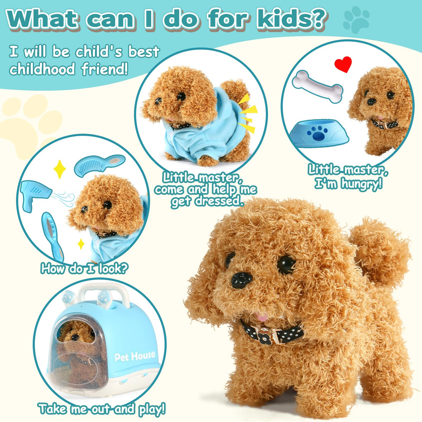 Nuheby Hund Spielzeug Kinder Hund mit Leine der Läuft und Bellt Kuscheltier Hund Elektrischer Hundekäfig, Dog Spiel Spielzeug Mädchen ab 2 3 4 5 Jahre Geschenkideen Klein Spielhund der Läuft und Bellt