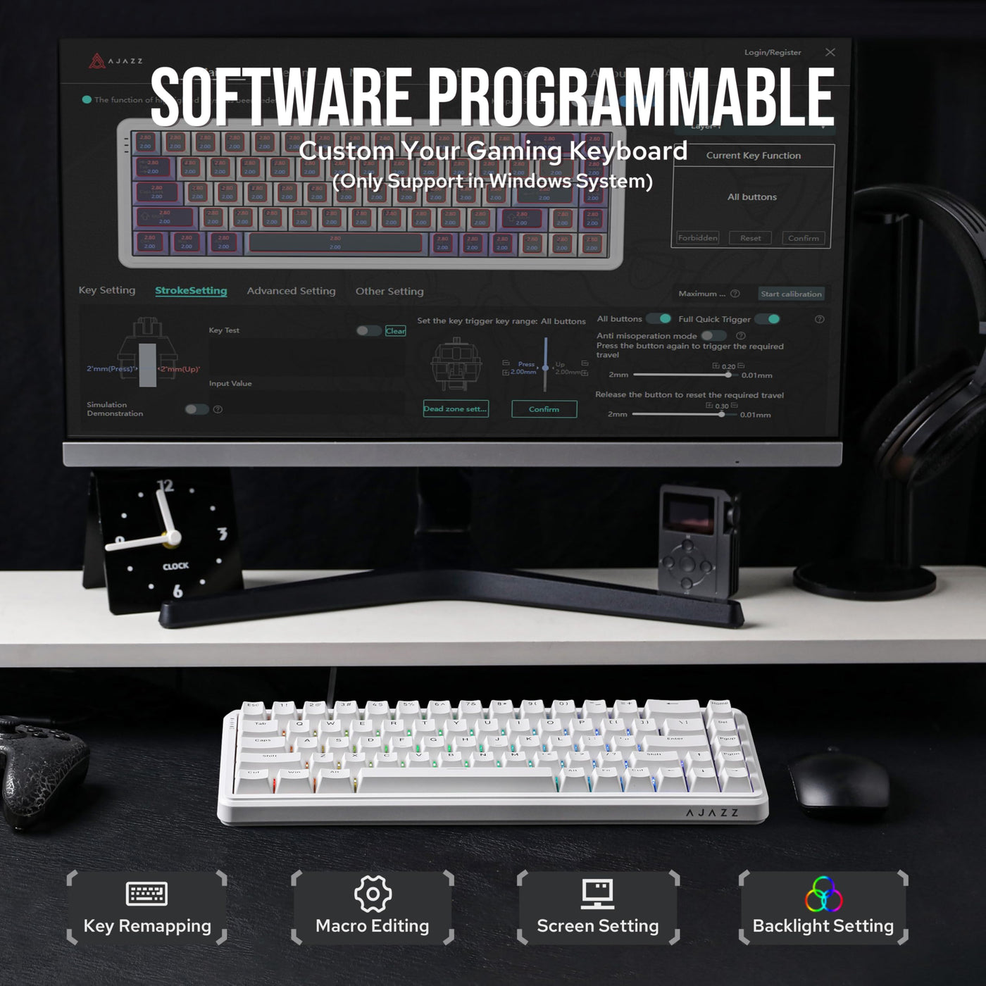 MechLands AK680 MAX Wired Gaming Keyboard mit Hall-Effekt Schalter, Rapid Trigger Magnetic Keyboard, Mechanische Tastatur mit 8K Polling Rate, Top Struktur, RGB (Weiß)