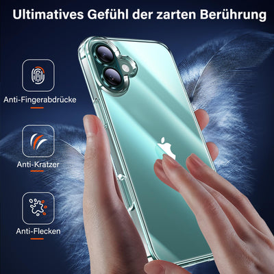 UniqueMe für iPhone 16 Hülle - Handyhülle für iPhone 16 Case, 5 in 1 Set Rundumschutz Schutzhülle Cover,1 Handyhülle & 2 Schutzfolie & 2 Kameraschutz - Transparent