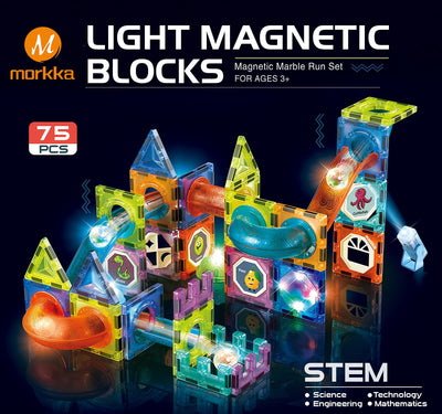 morkka Magnetische Bausteine,STEM Montessori Spielzeug für Kinder 3 4 5 6 7 8 Jahre 3D Lernspielzeug Set Konstruktion Blöcke Geschenk für Jungen Mädchen Orbitalblöcke Gleisbau (75PCS)