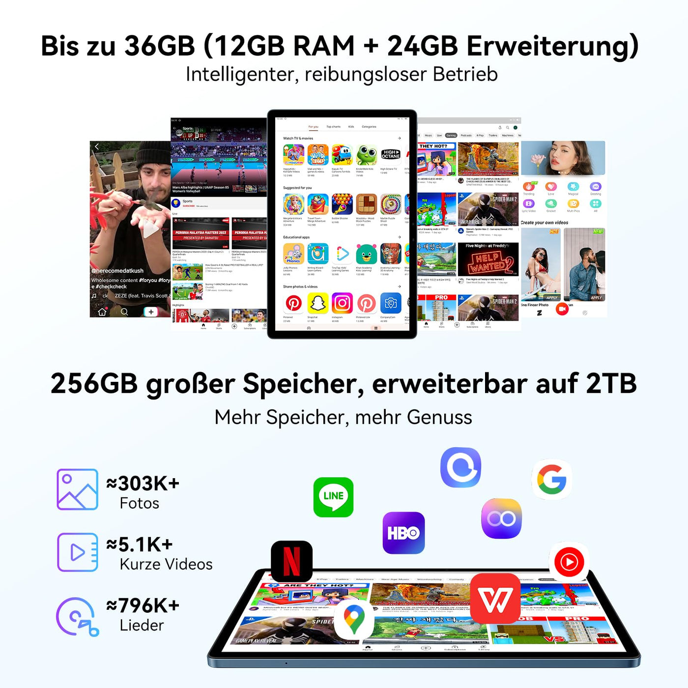 Blackview Tablet Android 15 MEGA8 13 Zoll Tablet mit 36GB RAM+256GB ROM(2TB TF), 50MP+13MP Dual Camera, Dual 4G LTE+5G WiFi 2K FHD Großes Display WideVine L1 Octa Core T620,11000 mAh Akku GPS/Face ID
