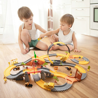 OR OR TU 342Stück Rennstrecke Spielzeug ab 3 4 5 6 Jahre Kinder Auto Rennbahn Autobahn Eisenbahn 2 Elektrisch Rennfahrzeug Cars Flexibel 360° Autorennbahn Schienen Ingenieurwesen Geschenk Jungen