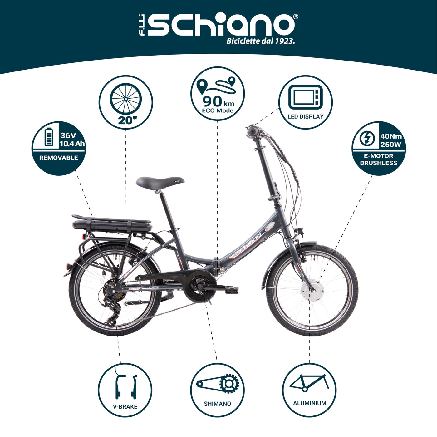 F.lli Schiano E-Star 20 Zoll E-bike Pedelec , Elektrofahrräder für Herren / Damen bis 25 km/h Klapprad mit Motor 7 Gang Getriebe comfort Fahrrad für Erwachsene Bicycle Elektrofahrrad Faltrad