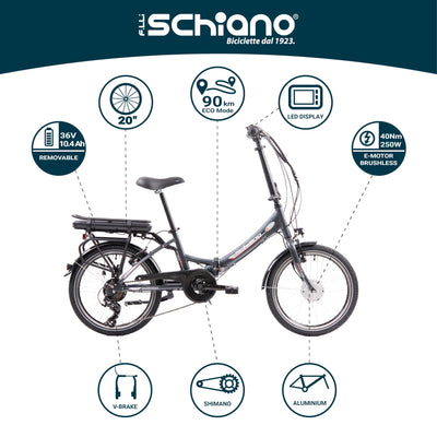 F.lli Schiano E-Star 20 Zoll E-bike Pedelec , Elektrofahrräder für Herren / Damen bis 25 km/h Klapprad mit Motor 7 Gang Getriebe comfort Fahrrad für Erwachsene Bicycle Elektrofahrrad Faltrad