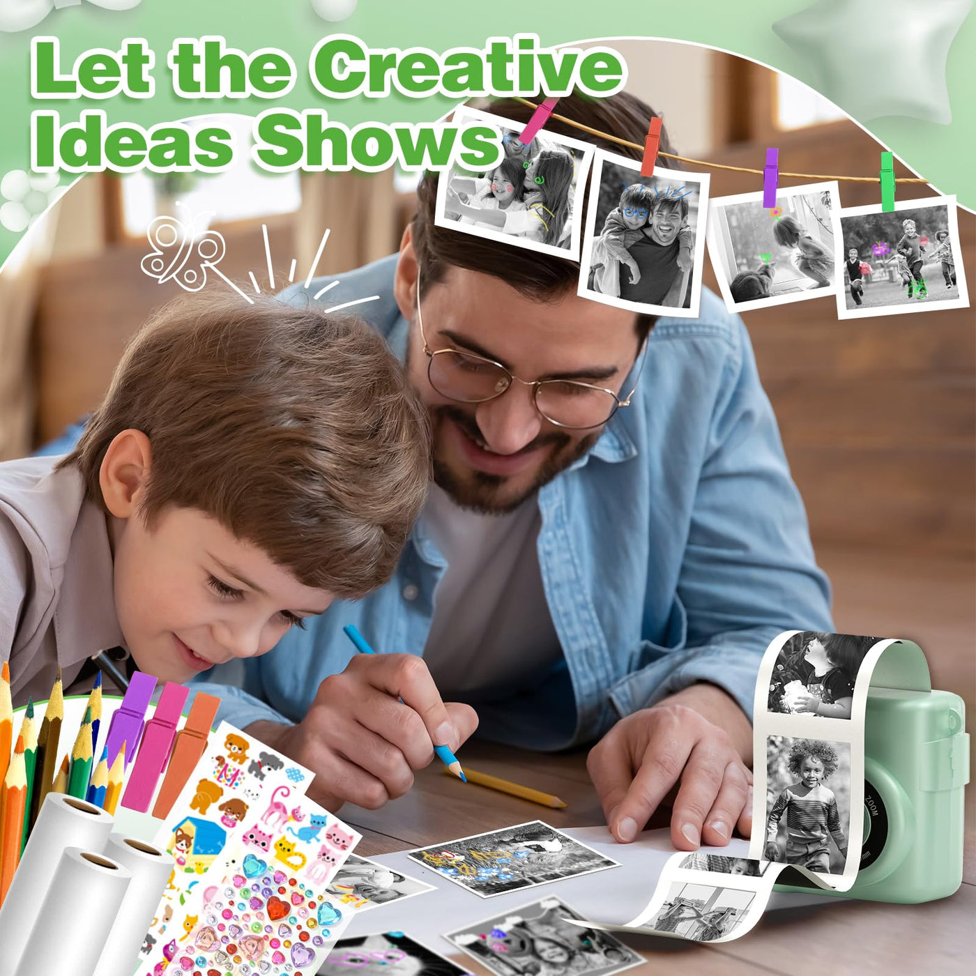 KinderKamera - Sofortbildkamera DigitalKamera Print 1080P - 16x Digitalzoom 2.4" Bildschirm - 32GB Karte - 3 Rollen Druckpapier - mit Aufbewahrungstasche Weihnachten Geschenk für Kinder 3-12 Jahren