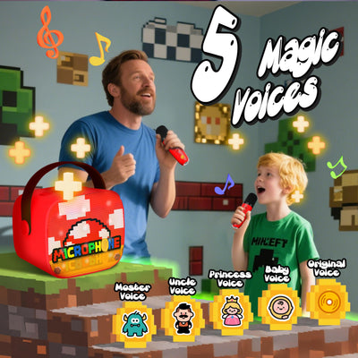 Mario Karaoke Maschine mit 2 Bluetooth Mikrofon, Pixel Miner Spielzeug, Mario Spielzeug für Kinder 3 4 5 6 7 8-12 Jahre, Tragbarer Karaoke Mikrofon, Geschenk für Jungen Mädchen ab 3-10 Jahre