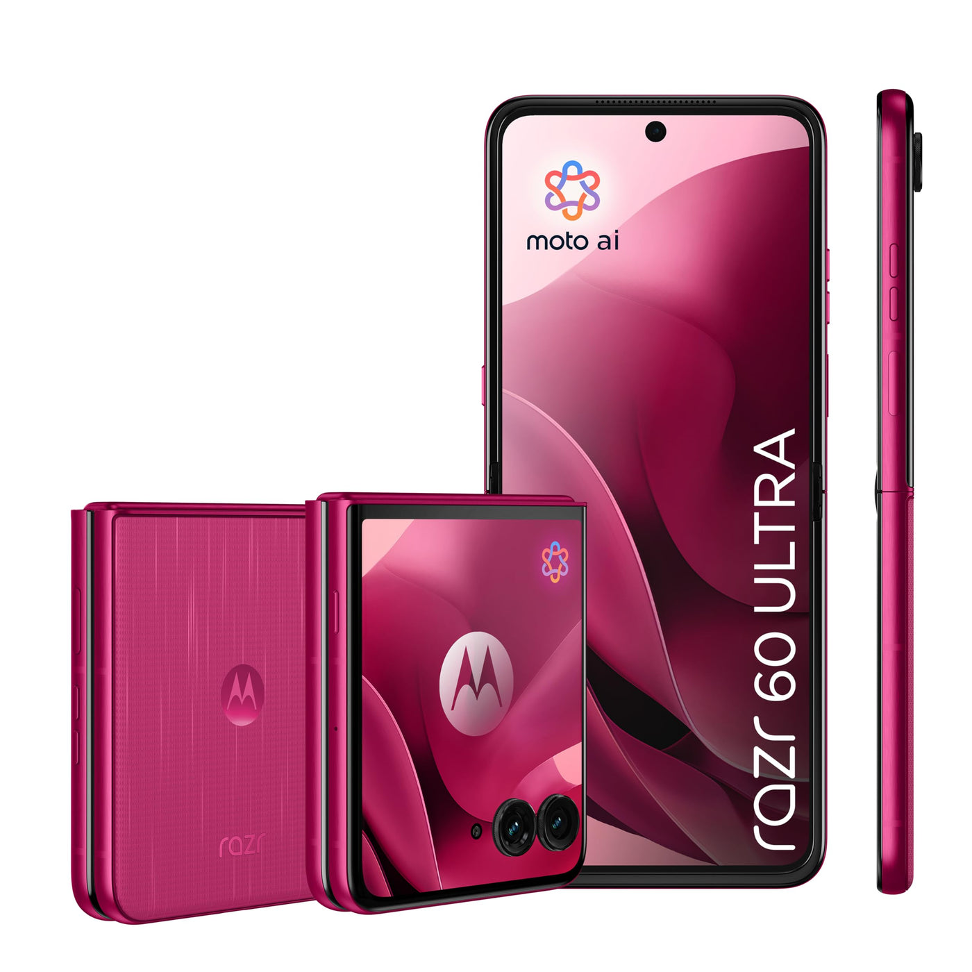 Motorola razr 60 Ultra Flip-Phone (6,96"-pOLED-Display/Robustes 4,0"-Außendisplay mit Gorilla Glass Ceramic, widerstandsfähig, wassergeschützt, 50-MP-Moto-AI-Kamera, 16/512 GB) Pantone Cabaret