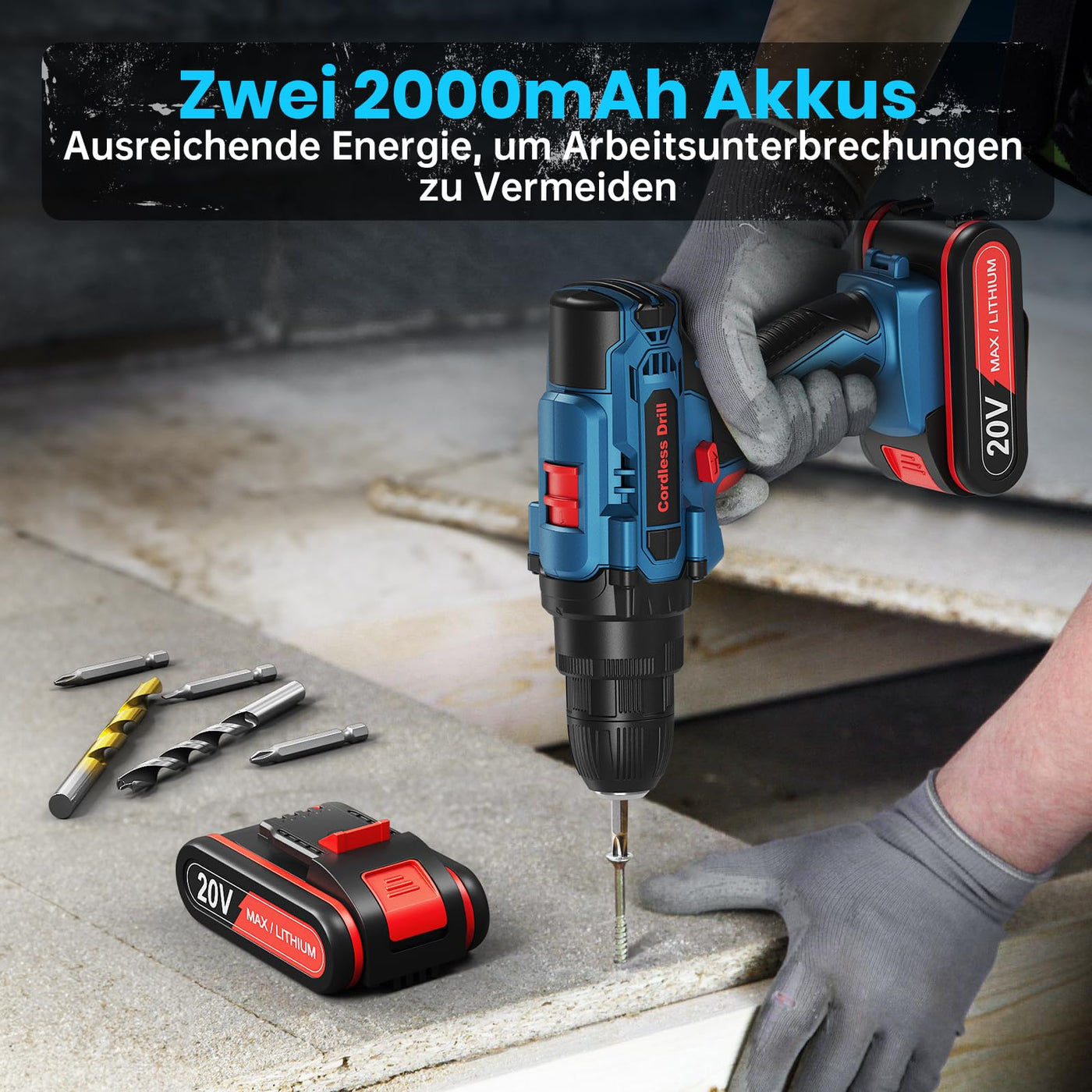 Akkuschrauber, 20V Akku Bohrschrauber Set mit 2 Akkus und 87 Zubehöre, Werkzeugkoffer, Akkubohrer 42Nm Max Drehmoment, 25+1 Drehmomentstufen, 2-Gang, 10mm Bohrfutter, Akku Bohrmaschine für Haus DIY