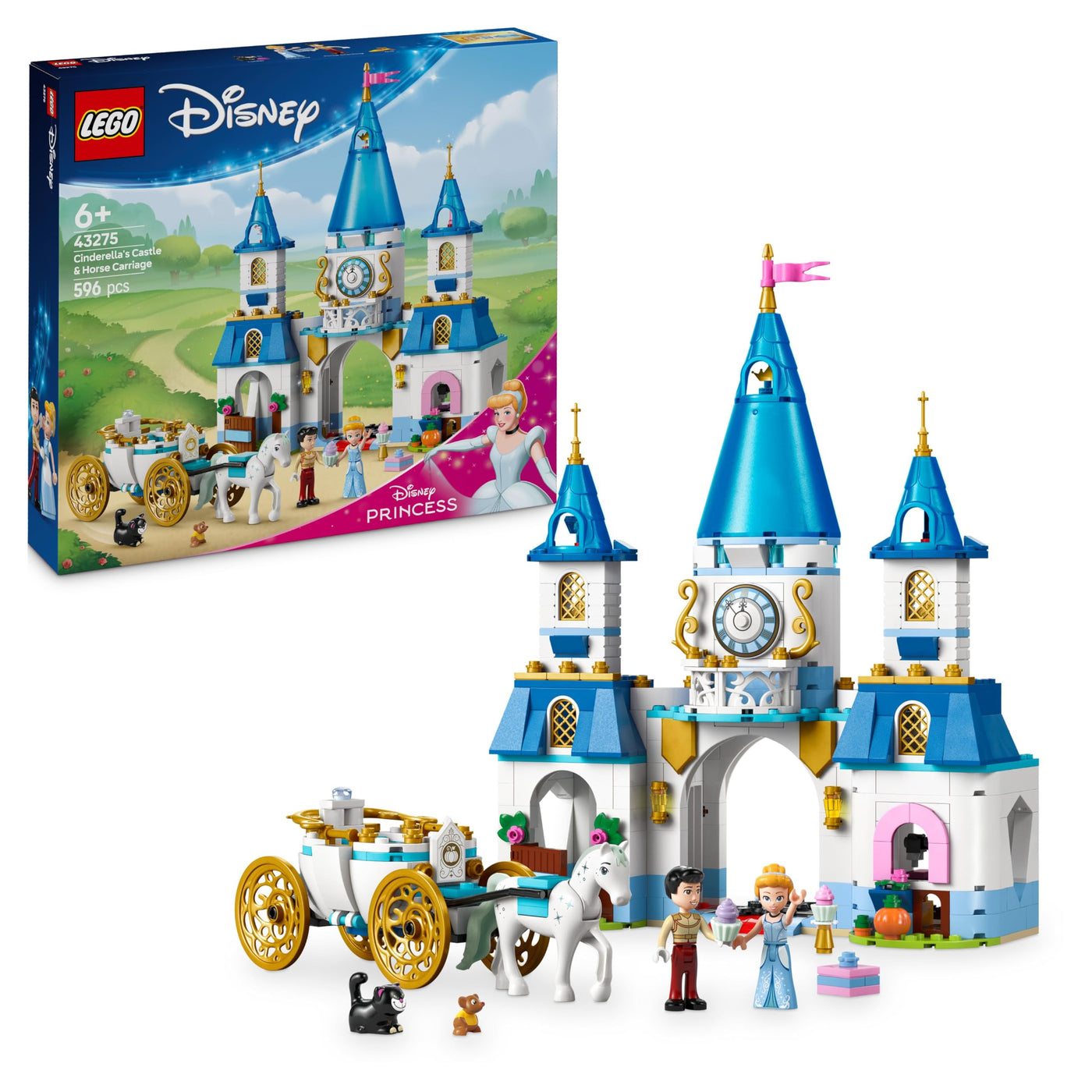 LEGO ǀ Disney Princess Cinderellas Schloss und Pferdekutsche - Kreatives Pferde Spielzeug Mädchen und Jungen - Spielset mit Cinderella und der Märchenprinz Figuren - Kinder Geschenk ab 6 Jahren 43275