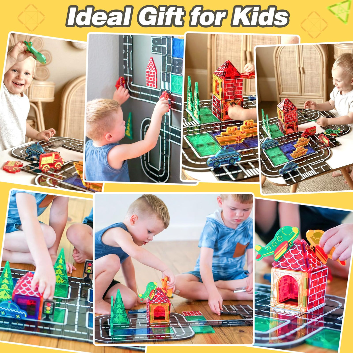 Magnetische Fliesen Stadtstraßen-Set, Kinderspielzeug, sensorische Spiele für 3-jährige Jungen und Mädchen, magnetische Blöcke für Kinder im Alter von 3–5, 4–8 Jahren, Klassenzimmer, Muss für