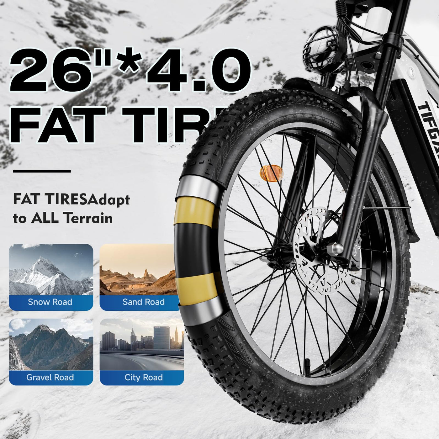 Tifgalop 26-Zoll-Offroad-Elektrofahrrad, Unisex für Erwachsene, Vollfederung, 7 Gänge, 52 V 19 Ah Lithiumbatterie, Reichweite bis zu 45-90 km