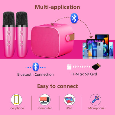 BONAOK Mikrofon Karaoke Spielzeug 2 Mikrofon, Bluetooth Karaokemaschinen für Kinder Erwachsene, Tragbarer Karaoke-Player Mikrofon zum Aufladen, Kinder Elektronisches Spielzeug (Rose)