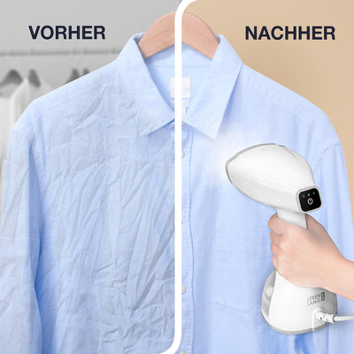 LEBENLANG Steamer Dampfglätter TESTSIEGER - 1500W & 300ml inkl. Bügelhandschuh & Aufsätze I Pro Dampfsteamer für Kleidung & Clothing I Dampfbügeleisen Stiemer Bügeleisen for Hand held steam iron & go