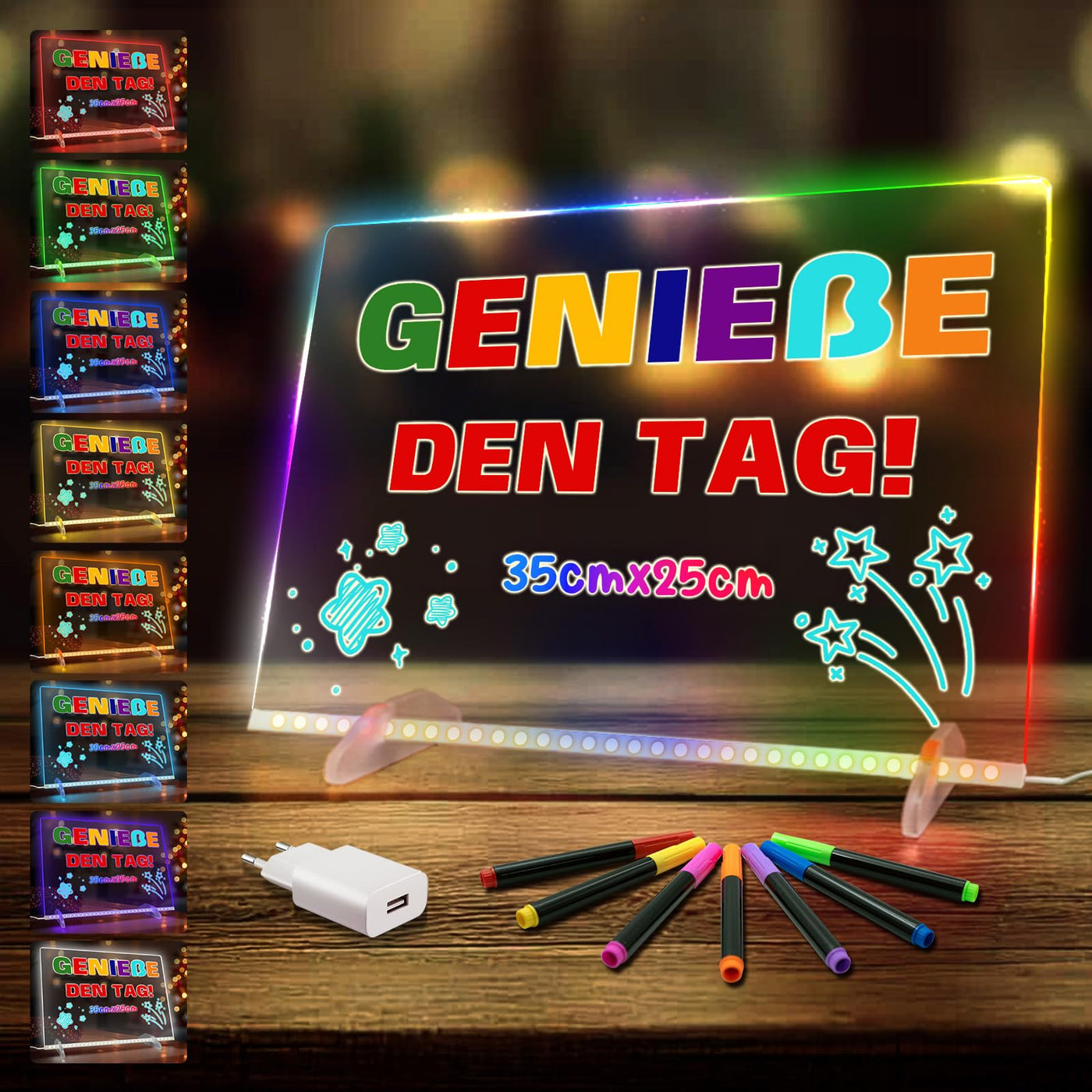 Led Zeichenbrett, Leuchtendes Led Zeichenbrett für Kinder mit 13 Farben & 6 Modi, 35x25cm Acryl Schreibtafel Kinder mit Adapter für Maltafel, Memo, Werbung, Nachtlicht, Wanddekoration