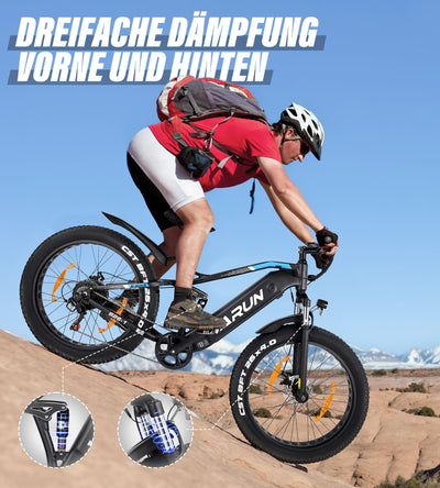 VARUN E Bike Elektrofahrrad mit 26 * 4.0 Zoll Fat Tire, 48V 16Ah(768Wh), Bis zu 120KM, E-Bike Herren mit 250W 80NM Motor, Elektrofahrräder Ebike mit 5 Modi, 7-Gang, LCD-Display, MTB mit EU-Konformes