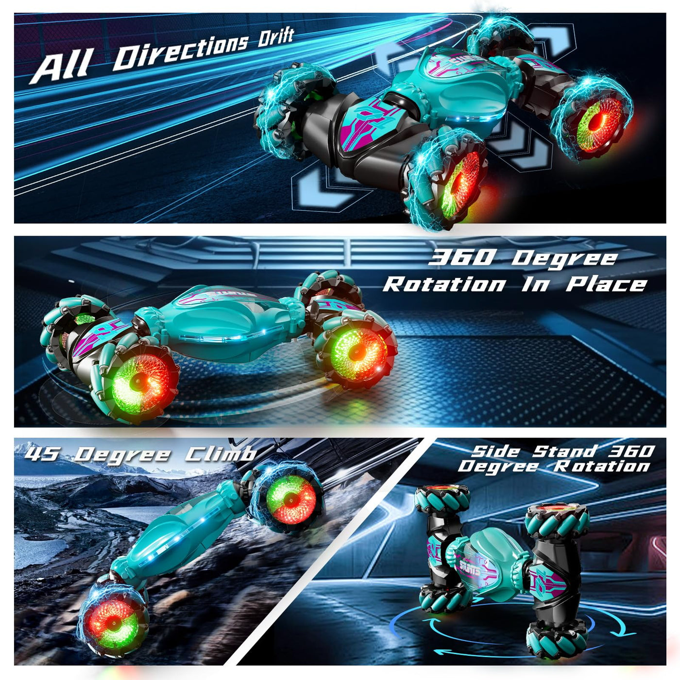 IKIDSUN Ferngesteuerte Auto mit Handsteuerung, RC Stunt Car, 2,4 GHz 4WD 360°Doppelseitige Rotierende Ferngesteuertes Auto mit Musik für Junge Mädchen ab 8 9 10 12+ Jahre, Geschenke Für Kinder