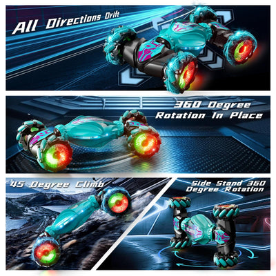 IKIDSUN Ferngesteuerte Auto mit Handsteuerung, RC Stunt Car, 2,4 GHz 4WD 360°Doppelseitige Rotierende Ferngesteuertes Auto mit Musik für Junge Mädchen ab 8 9 10 12+ Jahre, Geschenke Für Kinder