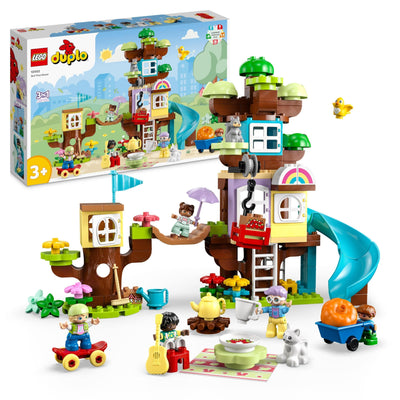 LEGO 10993 DUPLO 3-in-1 Baumhaus Spielzeug für Kleinkinder ab 3 Jahren, Mädchen und Jungen mit 4 Figuren, Tieren, Konstruktionsspielzeug mit Bausteinen und Einer Rutsche, Lernspielzeug