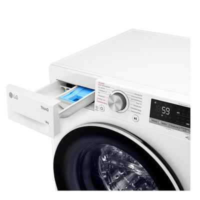 LG F4WV7080, Klasse A, Frontlader-Waschmaschine 8 kg, 1400 U/Min, AI Direct Drive, Wi-Fi, Tiefenreinigung mit Dampf, Große Kapazität, TRIPLE A, Außentür aus Sicherheitsglas, 62 x 60 x 85 cm ꟷ Weiß