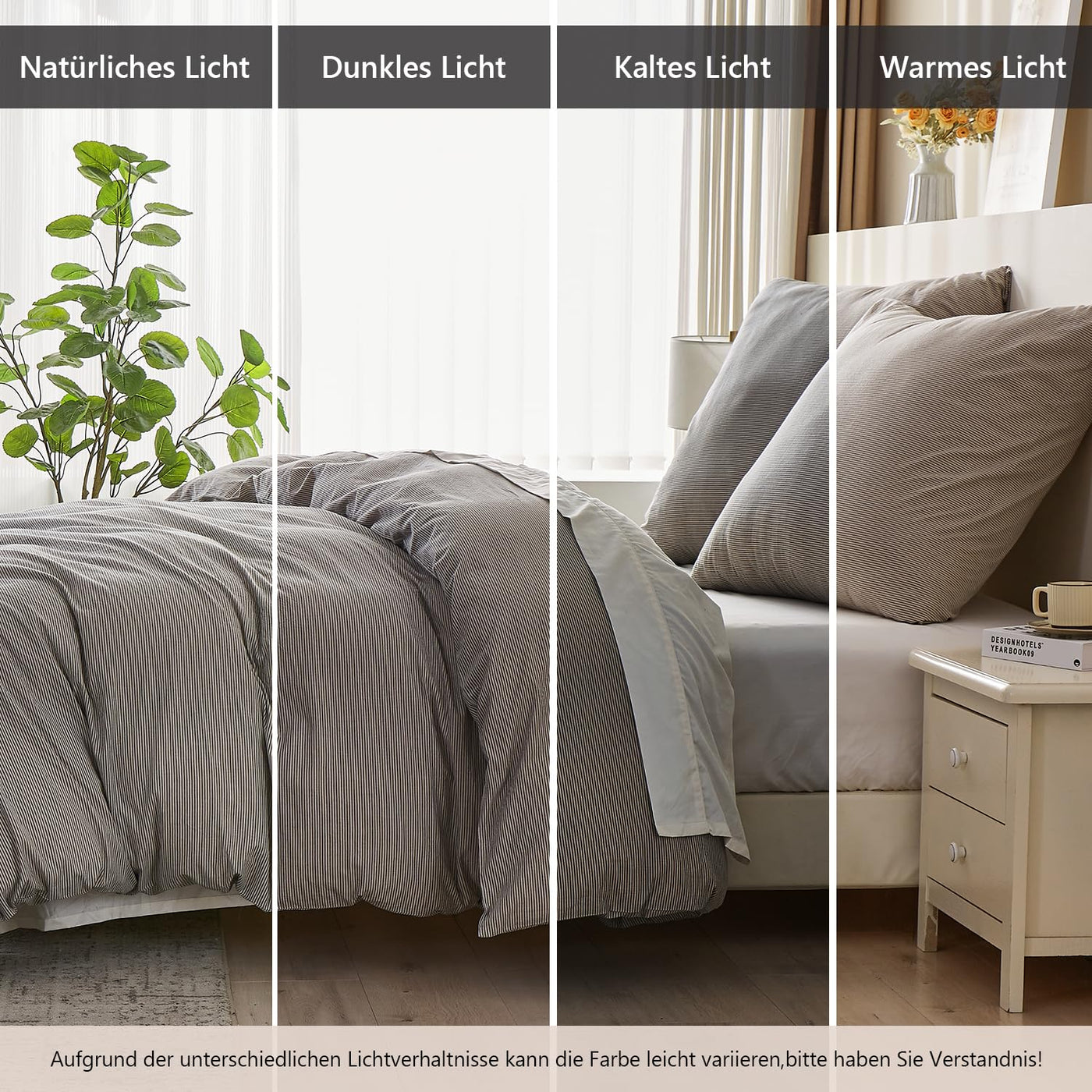 Simple&Opulence Bettwäsche 135x200 Baumwolle Gestreift Muster, 100% Gewaschene Baumwolle Bettbezug Set, Weich, hypoallergen, Enthält 1 Bettbezug 135x200 cm + 1 Kissenbezug 80x80 cm, Dunkelgrau-beige