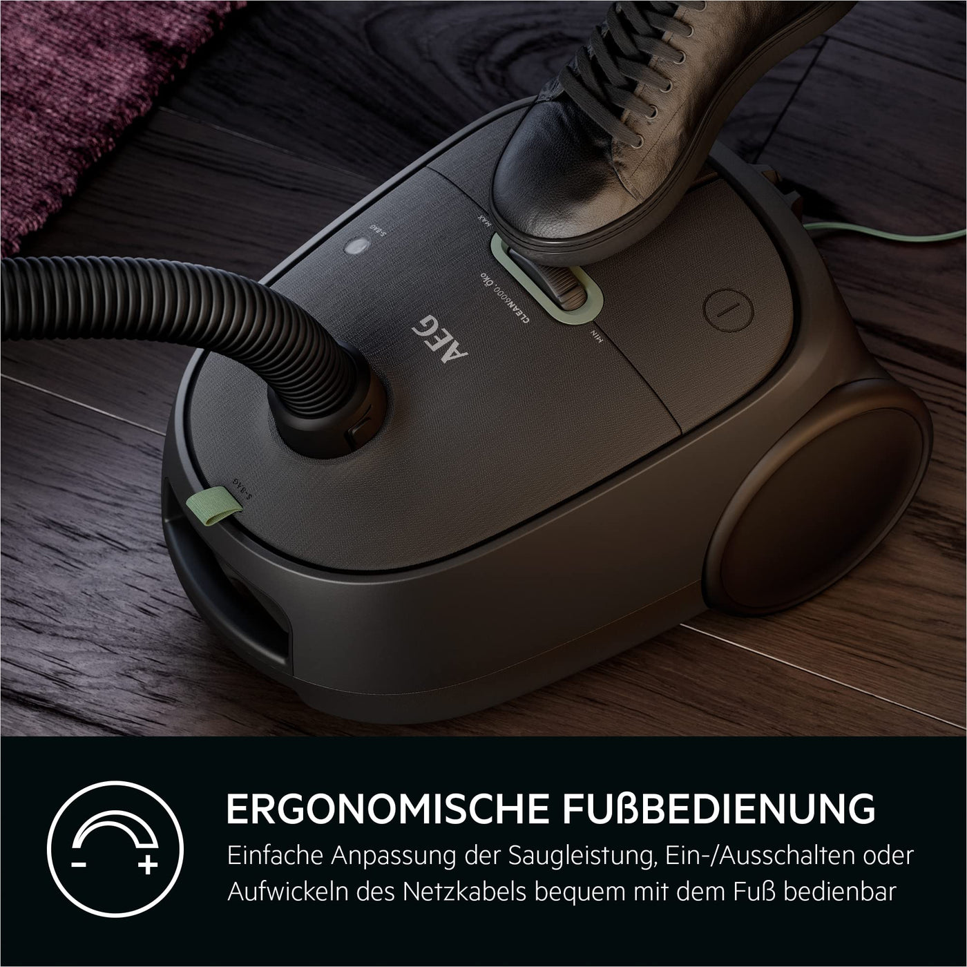 AEG CLEAN 6000 AB61C1OKO ÖKO Staubsauger / hohe Saugleistung / Zusatzdüsen / XL-Räder / Edelstahl-Teleskoprohr / 65% Recyclingmaterial / 12 m Kabel / 750 Watt / Zubehör / grau