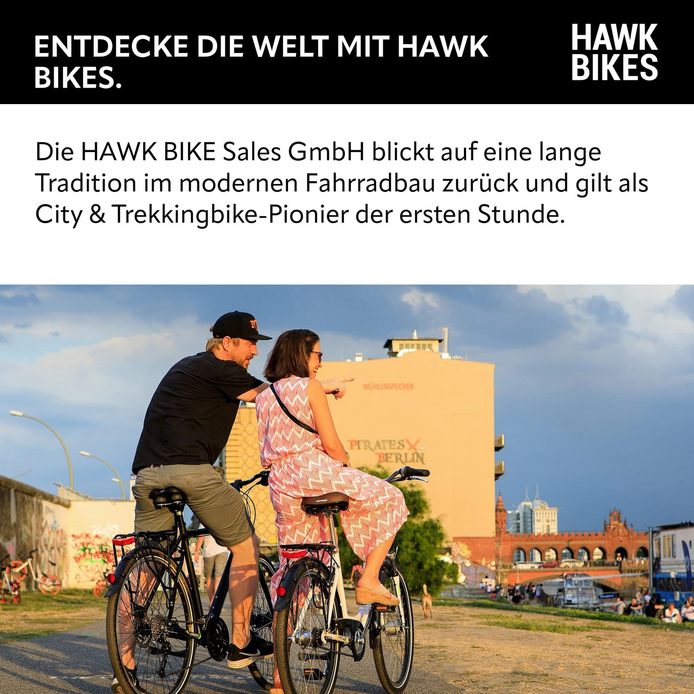 HAWK Trekking Lady Premium Fahrrad Damen 48 cm I Bike mit Microshift 24 Gang Kettenschaltung, Felgenbremse & LED Beleuchtung I Allrounder I Schwarz