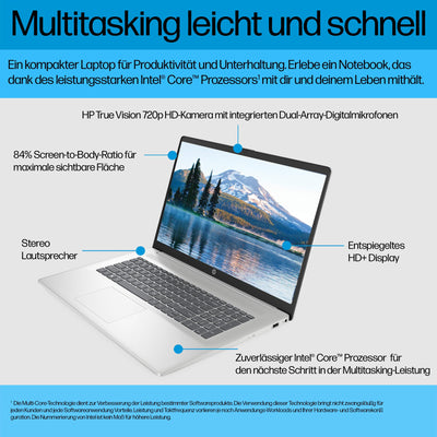 HP Laptop mit 17,3 Zoll FHD Display,Intel Core i5-1334U, 16 GB DDR4 RAM, 512 GB SSD, ‎Intel Graphics, Windows 11, QWERTZ Tastatur, Silber