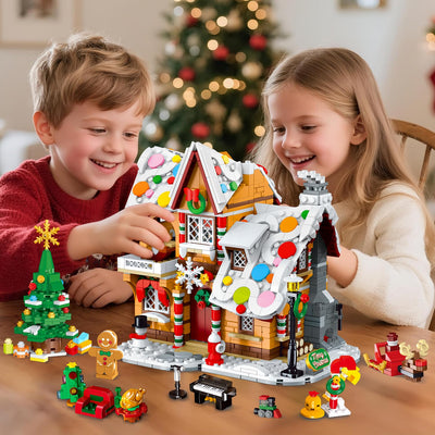 2025 Weihnachts Lebkuchenhaus Bausatz mit Licht – 3 Stilmodi Weihnachtsdorf Bausteine mit Weihnachtsmann Weihnachtsbaum Zug –Weihnachts Klemmbausteine für Erwachsene Kinder Jahren 6+（1477Stück）