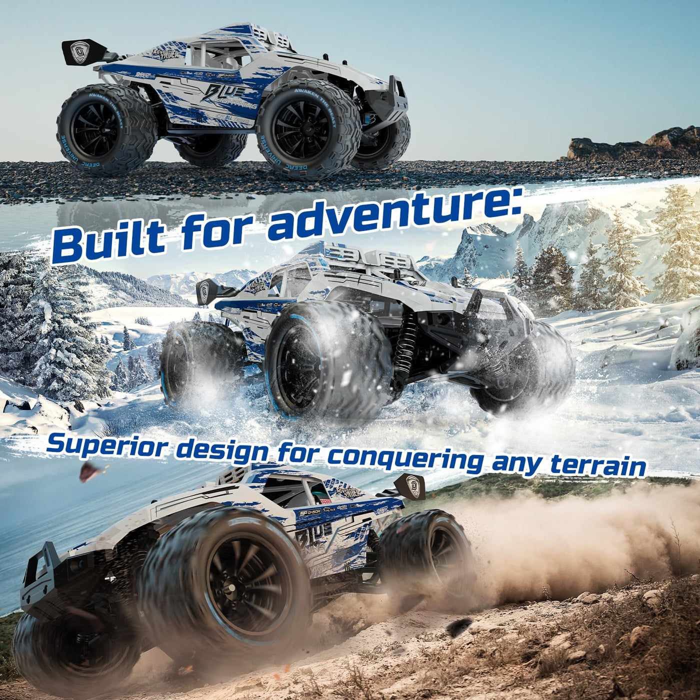 DEERC 9003E 1:14 RC-All-Terrain-Autos, 40 km/h Hochgeschwindigkeits-Offroad-RC-Truck, 4WD-Fernsteuerungsauto mit 2 Lithium-Ionen-Akkus, schnelles Monstertruck-Spielzeug für Kinder und Erwachsene