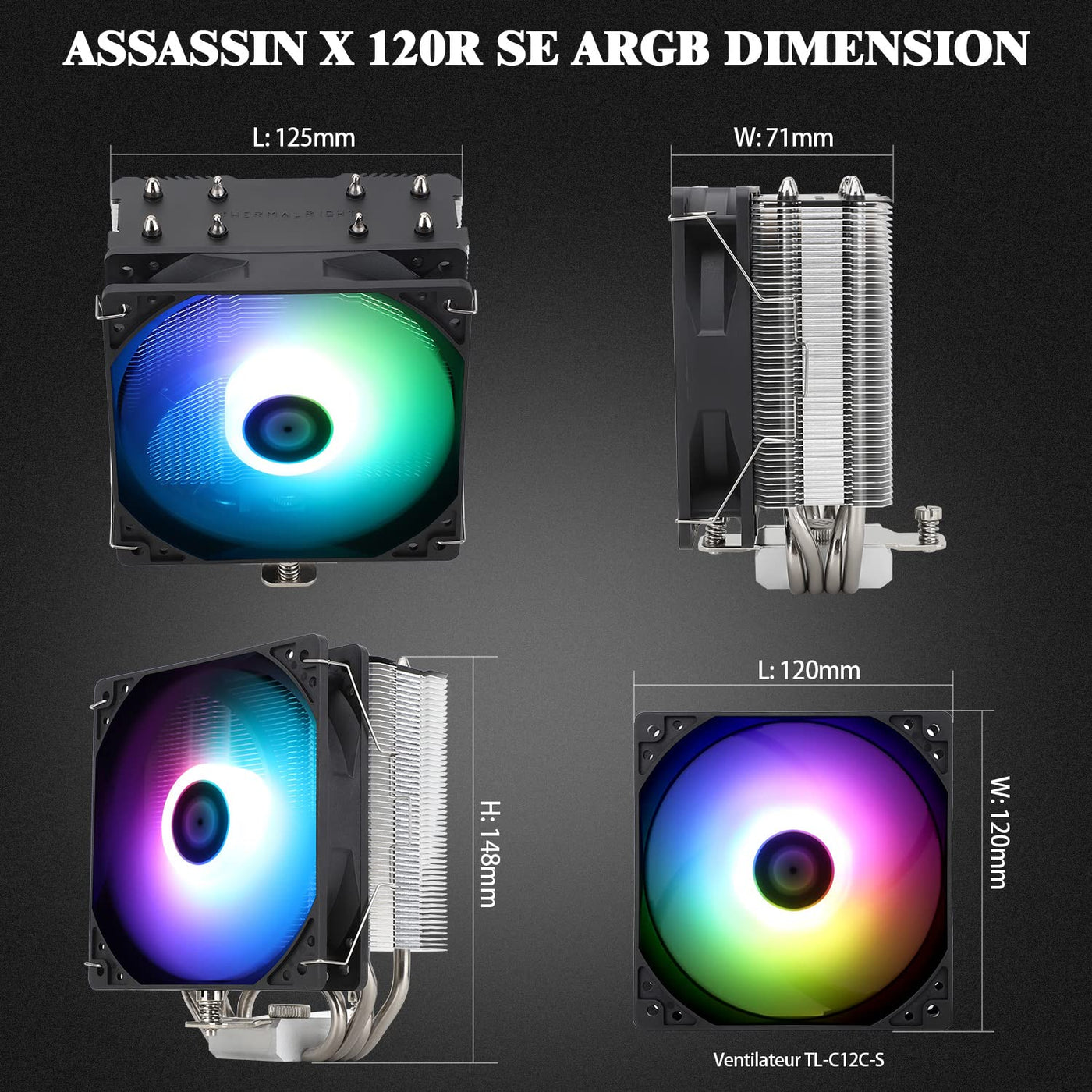 Thermalright AssassinX120 SE ARGB CPU Luftkühler, AX120 SE ARGB, 4 Heat Pipes, TL-C12C-S PWM Leise Fan CPU Kühler mit S-FDB Lager, Für AMD AM4/Intel 1700/1150/1151/1200, Kompatibel mit Desktop