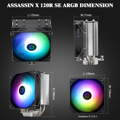 Thermalright AssassinX120 SE ARGB CPU Luftkühler, AX120 SE ARGB, 4 Heat Pipes, TL-C12C-S PWM Leise Fan CPU Kühler mit S-FDB Lager, Für AMD AM4/Intel 1700/1150/1151/1200, Kompatibel mit Desktop