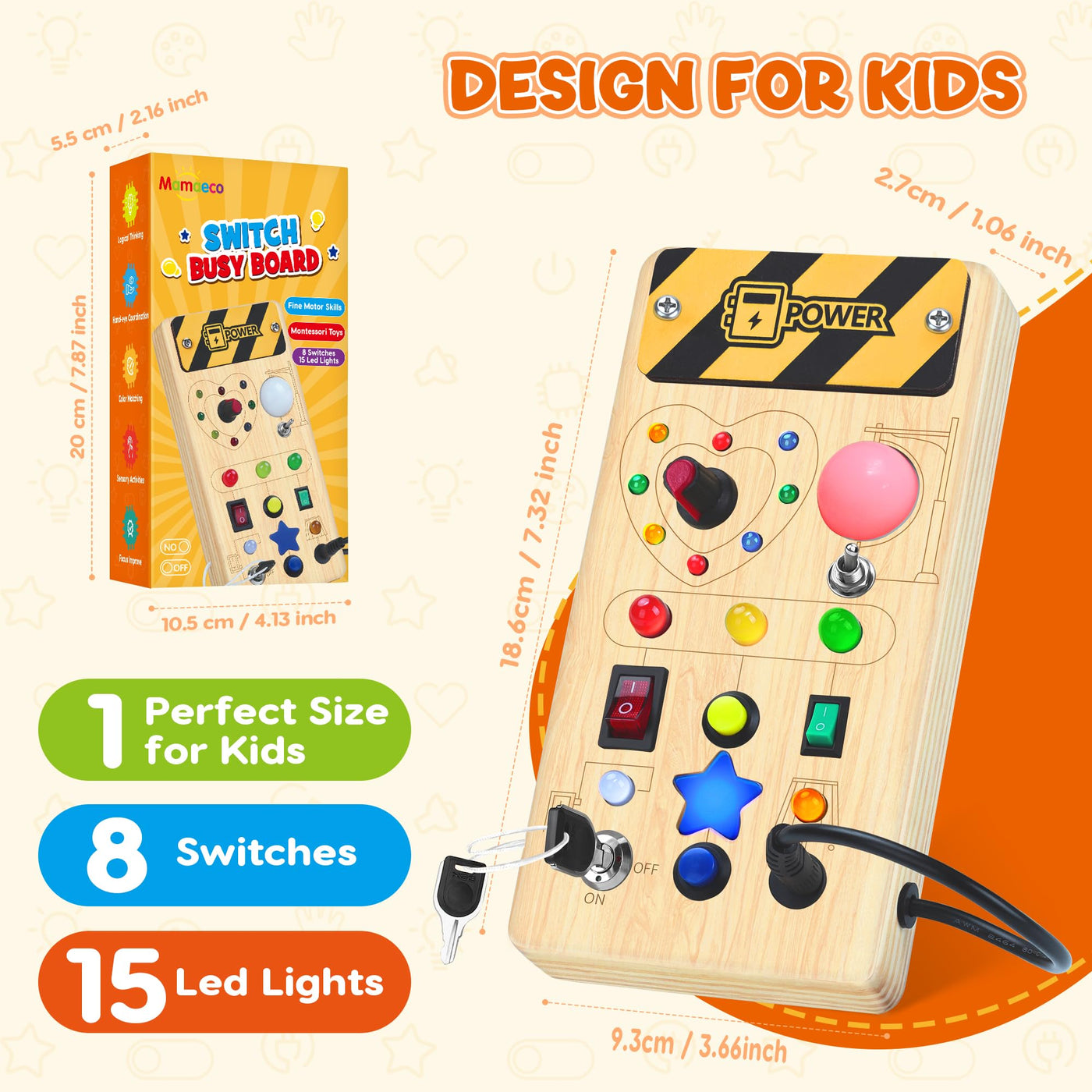 Montessori Busy Board Activity Board ab 1 Jahr Montessori Holzspielzeug mit 8 Schalter 15 LED Lichtschalterspielzeug Sensorisches Lernspielzeug für Kleinkinder Geschenk Jungen und Mädch ab 1 2 3 Jahr