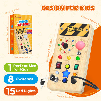 Montessori Busy Board Activity Board ab 1 Jahr Montessori Holzspielzeug mit 8 Schalter 15 LED Lichtschalterspielzeug Sensorisches Lernspielzeug für Kleinkinder Geschenk Jungen und Mädch ab 1 2 3 Jahr
