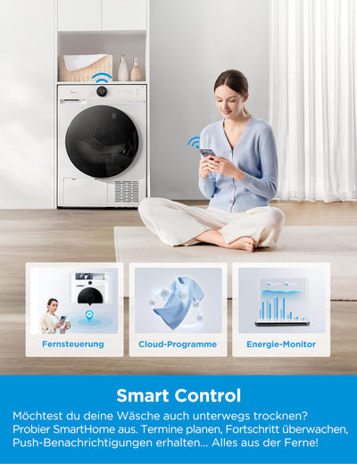 Midea MD20EH100WB-A3 Wärmepumpentrockner/ 10 kg/EEK A+++ / UV Hygience/Knitterschutz/Sanfte Pflege/Auto Dry/Wollpflege/Auffrischen/Fernsteuerung/Startzeitvorwahl/Weiß