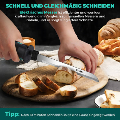 HAUSHOF Elektromesser, Kabelloses Küchenmesser mit 2 Edelstahlklingen, Elektrisches Messer mit Gabel, 2000 mAh Akku für Präzises Schneiden von Brot, Fleisch und Käse, mit Aufbewahrungsbox, Grau