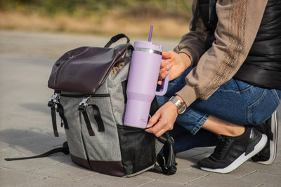 Milu Thermobecher 1200ml mit Strohhalm und Henkel – 48h Eis/24h kalt/12h heiß Edelstahl Tumbler 40oz mit Griff - Isolierbecher to go - Isolierflasche Trinkflasche doppelwandig isoliert (Lilac, 1200ml)