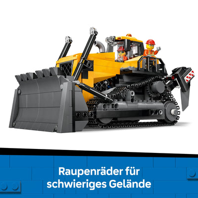 LEGO City Gelber Bulldozer Set – Spielzeugbaustelle, BAU- und Spielset – wirklichkeitsgetreue Baumaschine mit Fahrer und 2 Bauarbeitern – Geschenkidee für Kinder ab 8 Jahren – 60466