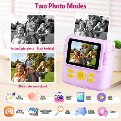 Kinderkamera Sofortbildkamera, 1080P Sofortbildkamera Kinder mit 32GB TF Karte,Druckpapier, Kamera Kinder Geschenke für Mädchen Jungen Alter 3-12 Jahre