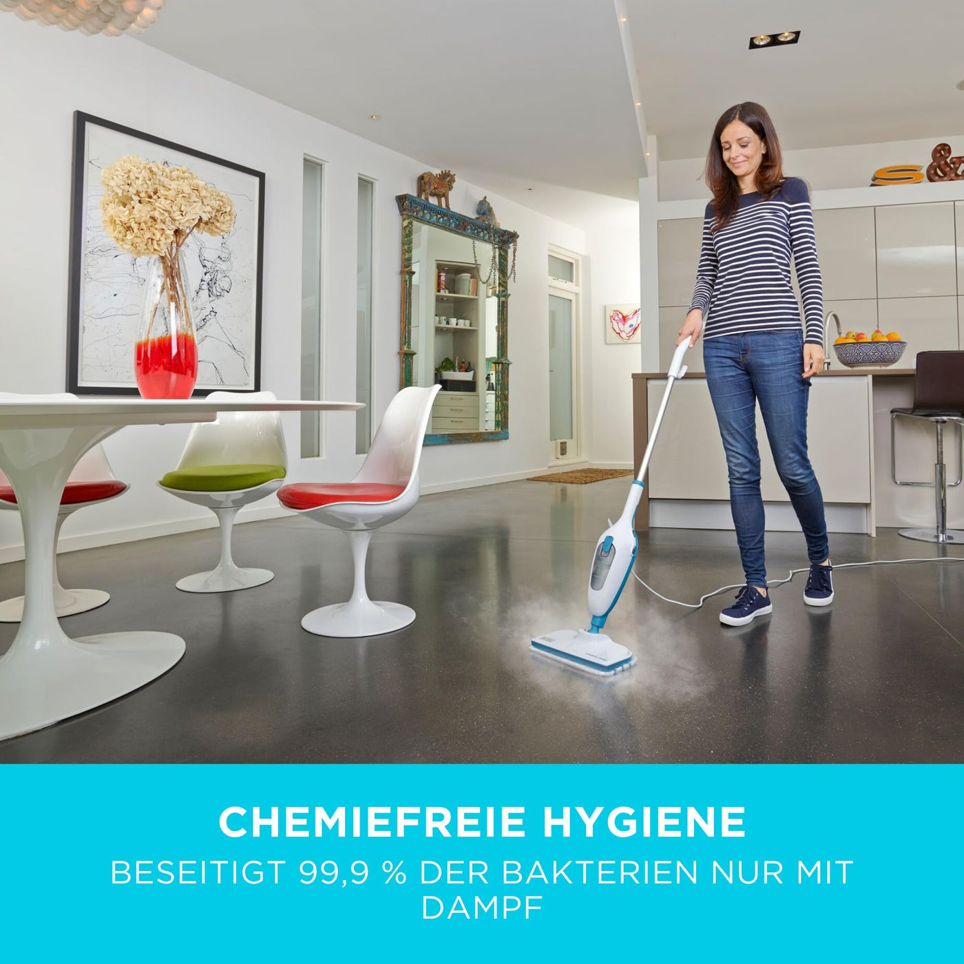 BLACK+DECKER 1300W 10-in-1 Dampfbesen Steam Mop Deluxe (Dampfreiniger für hygienische, gründliche Sauberkeit, großes Zubehörset + herausnehmbares Handdampfgerät, einfache Bedienbarkeit) FSMH13E10