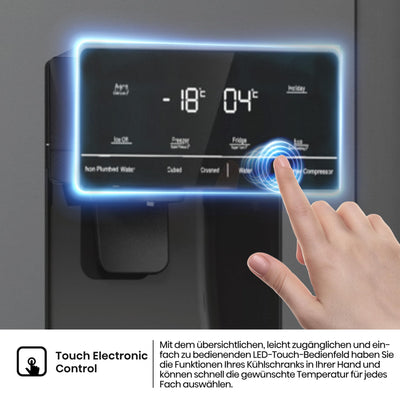 Hisense RS5P535NTFE Side-By-Side Kühl-Gefrier-Kombination, 376 Liter Kühlteil, 190 Liter Gefrierteil, Total NoFrost, Multi AirFlow, FastFreeze, Energieeffizienzklasse E, 178,6cm x 91,5cm, schwarz