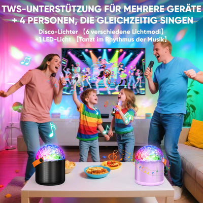 Dislocati Karaoke Anlage mit 2 Bluetooth Mikrofonen, Musik Geschenk Spielzeug Mädchen 3-15 Jahre, Karaoke Microphone Set mit Disco Licht und 5 Toneffekten, Ideal für Familienfeiern und Party Draußen