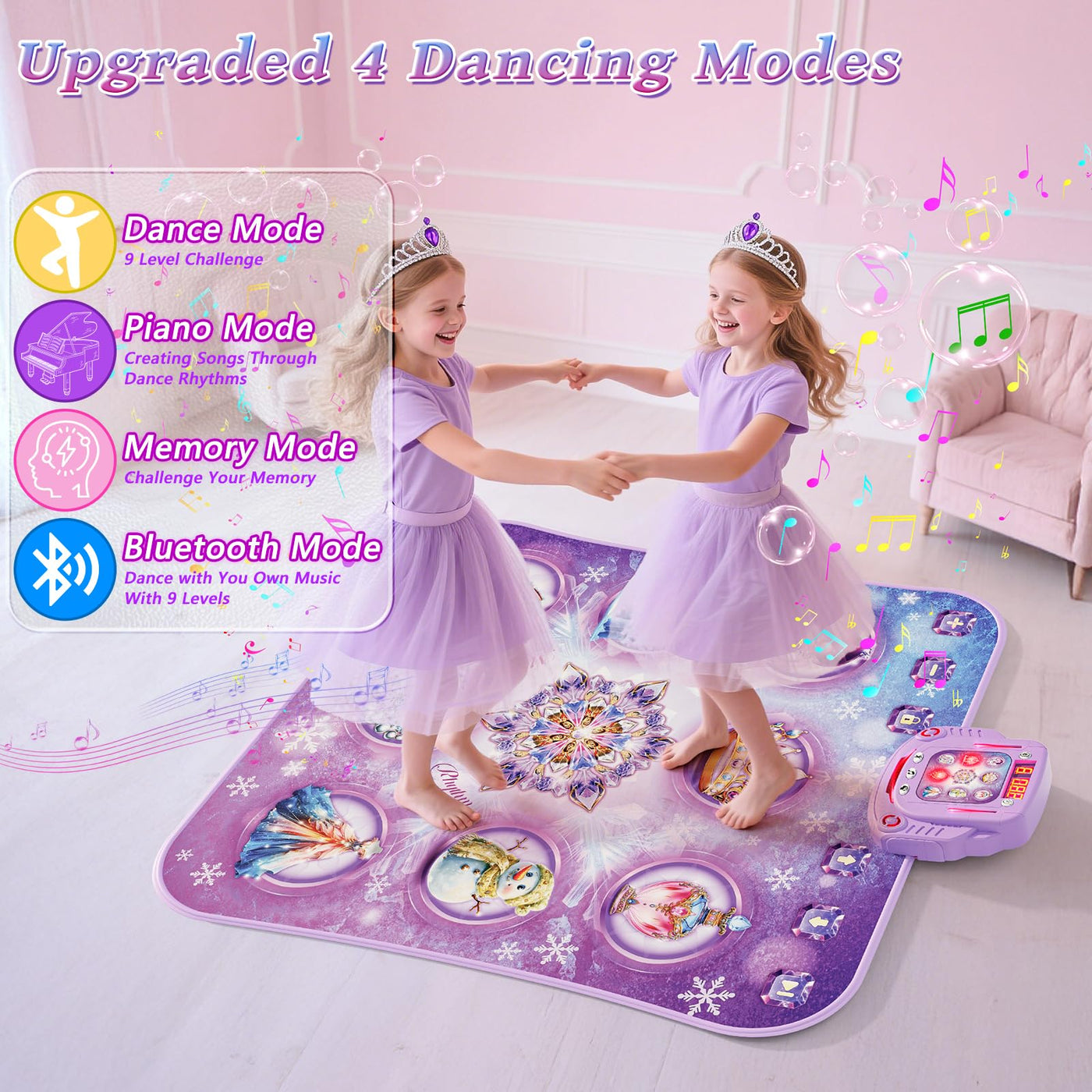 Tanzmatte Kinder Spielzeug Geschenke Mädchen: 8-Tasten Tanzmatte mit Bluetooth 4 Spielmodi Integrierte Musik Dance Mat Kids Geburtstag Weihnachts Geschenk für Lila Prinzessin Alter 3 4 5 6 7 8 9 Jahre
