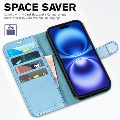 TUCCH Hülle für iPhone 16 Plus 5G Handyhülle [RFID Blocker] Stoßfest [Magnet Verschluss] [Kartenfach] TPU Flip Klappbar Schutzhülle Kompatibel mit iPhone 16 Plus 2024 (6,7 Zoll), Blau Glitzer