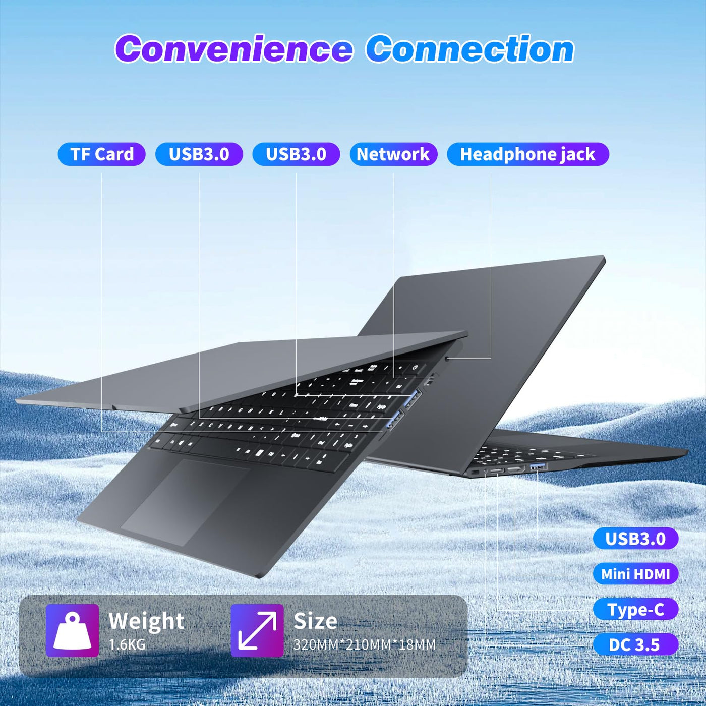 16 Zoll Laptop, Core i5-8210Y-Prozessor, Laptop 16 GB RAM 512GB SSD, Notebook mit 1920x1200 Display, RJ45, Typ-C, USB 3.0, BT5.0, Webcam, Digitale Tastatur mit Hintergrundbeleuchtung PC-Computer