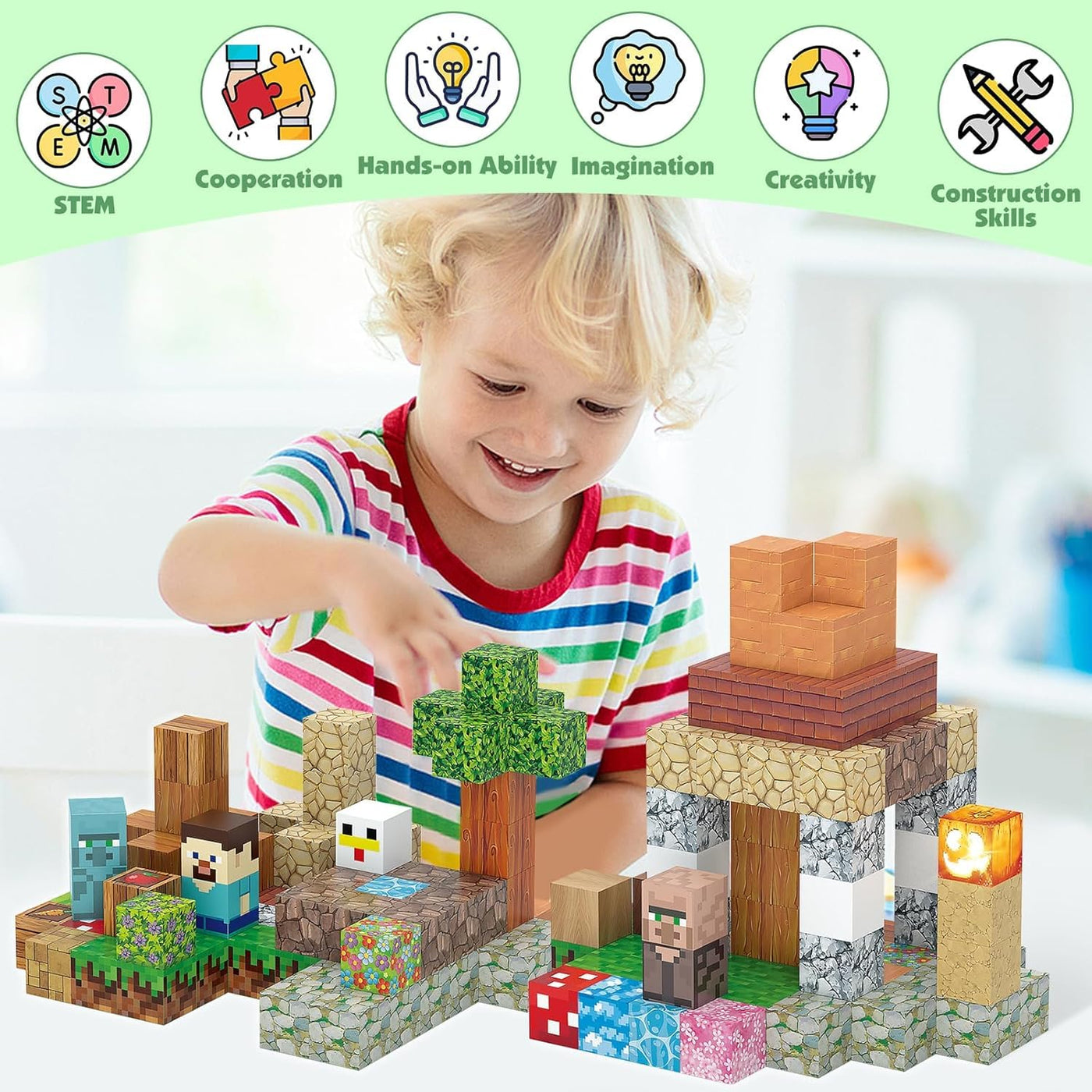 TUKIIE Magnetische Bausteine 120 Stück 1" Light Up Magnetic Building Blocks Magnetblöcke Magnetbausteine Magnetspiele Spielzeug für Kinder ab 3 Jahren Kreative Magnetspielzeug Geschenke Jungen Mädchen