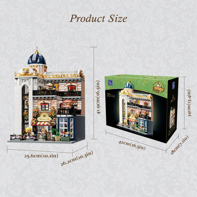 PANTASY Blossom Café Modulares Gebäude-Set, 3-stöckiges Europäisches Glas­haus-Landmark mit Café, Kunstgalerie & Blumen-Atrium, Sammler-Architektur Bausatz für Erwachsene, Kreatives Ausstellungsmodell