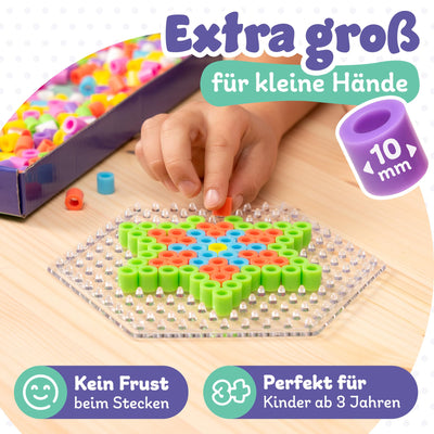molinoRC Große Bügelperlen 10mm [1000er Nachfüll Pack] in 7 PASTELL Farben - mit 30+ VORLAGEN-Download - XL Bügelperlen - Steckperlen groß ab 3 Jahren für einfaches Bügeln & Basteln - Maxi Perlen