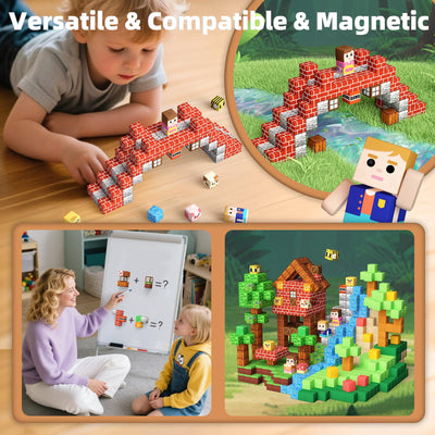 KIDCHEER Magnetische Bausteine 100 Stück, Wald Magnetbausteine für Kinder, Montessori Magnetblöcke Spielzeug, Kreative Geschenk für Jungen & Mädchen ab 3-10 Jahren