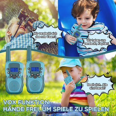 Bakoherp Walkie Talkie Kinder ab 3-12 Jahre, Aufladbar mit 8 Kanäle, Funkgerät Wiederaufladbar mit LED Taschenlampe, VOX Funktion, Klare Stimme für Abenteuer, Camping, Wandern